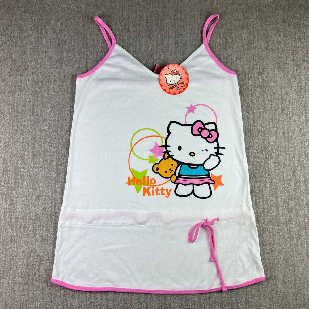 Hello Kitty Camisole Sleep Top Women XL White Pink Y2K Sanrio Scene Mallcore
